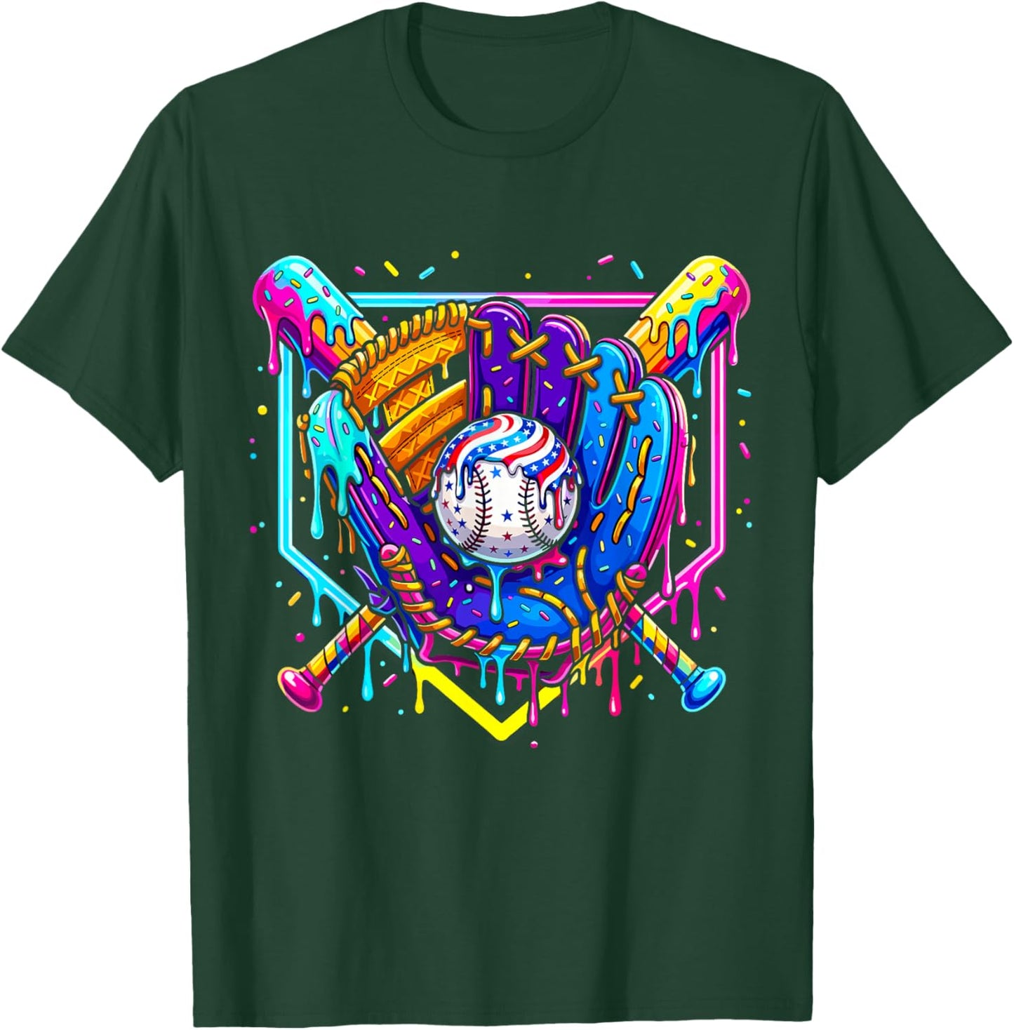 Baseball Ice Cream Drip for Boys Youth Kids Baseball Stuff T-Shirt - T-Shirt | Forest