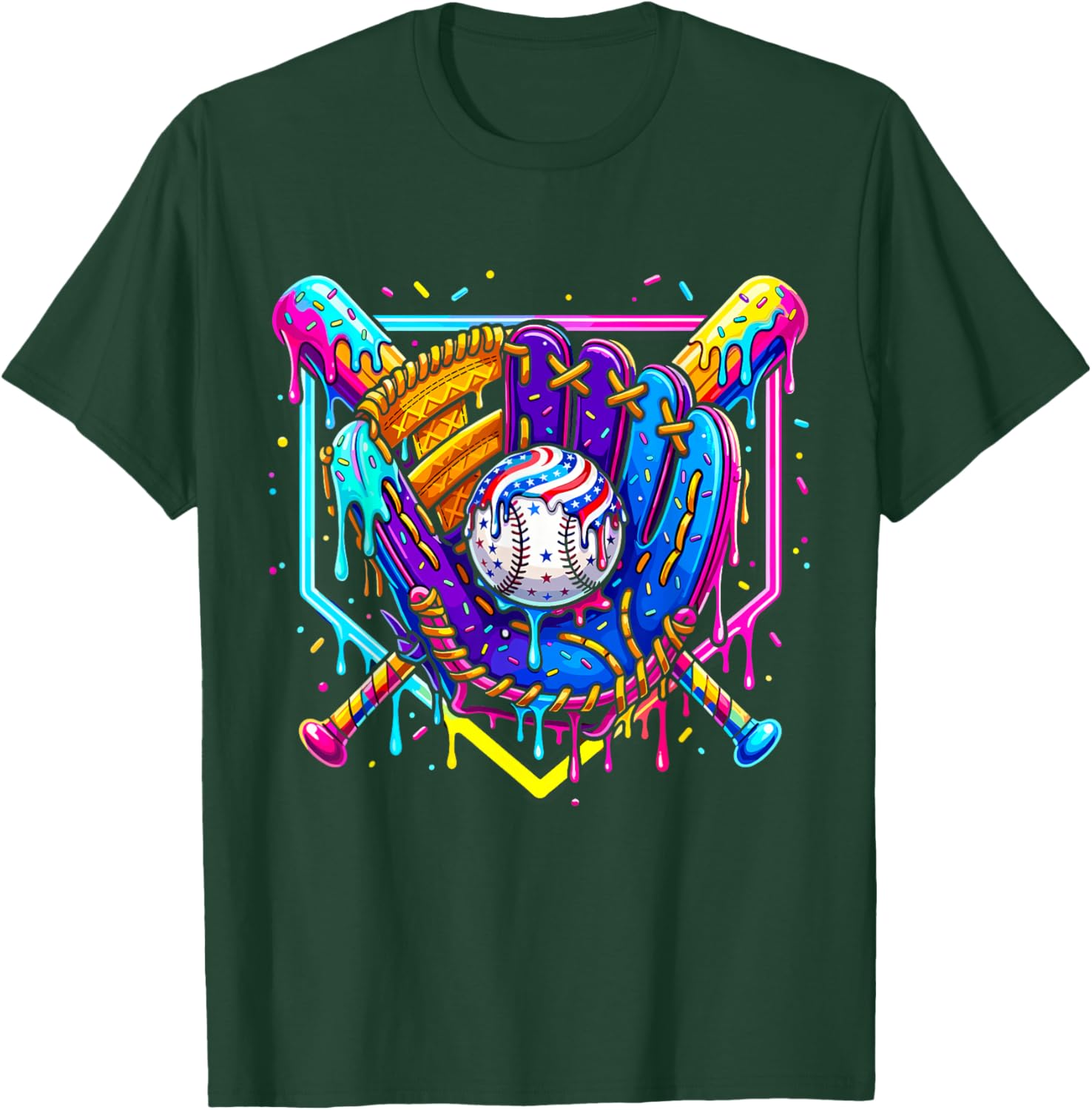 Baseball Ice Cream Drip for Boys Youth Kids Baseball Stuff T-Shirt - T-Shirt | Forest