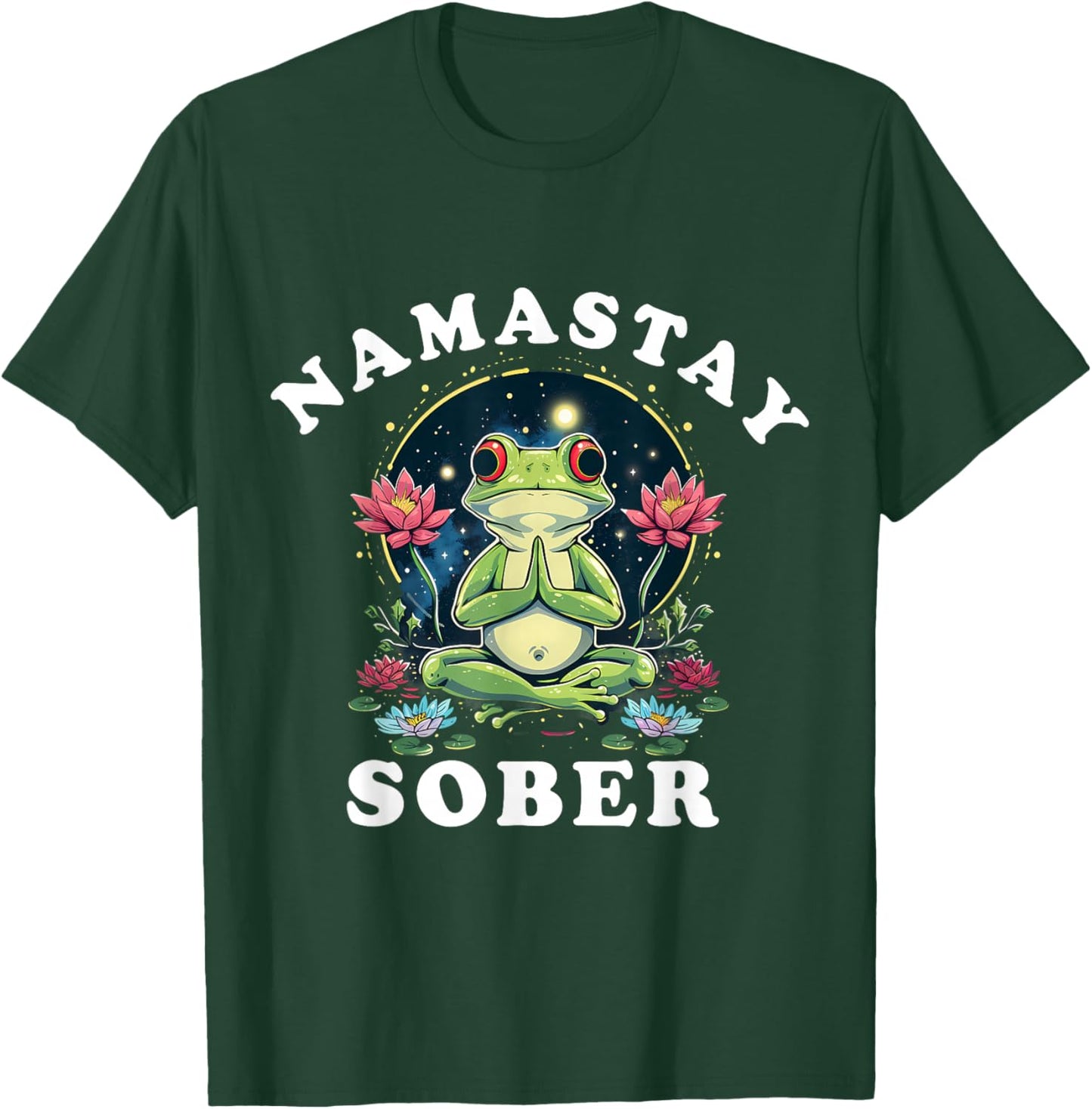 Namastay Sober Frog Toad 12 Step Recovery Mediation Floral T-Shirt - T-Shirt | Forest