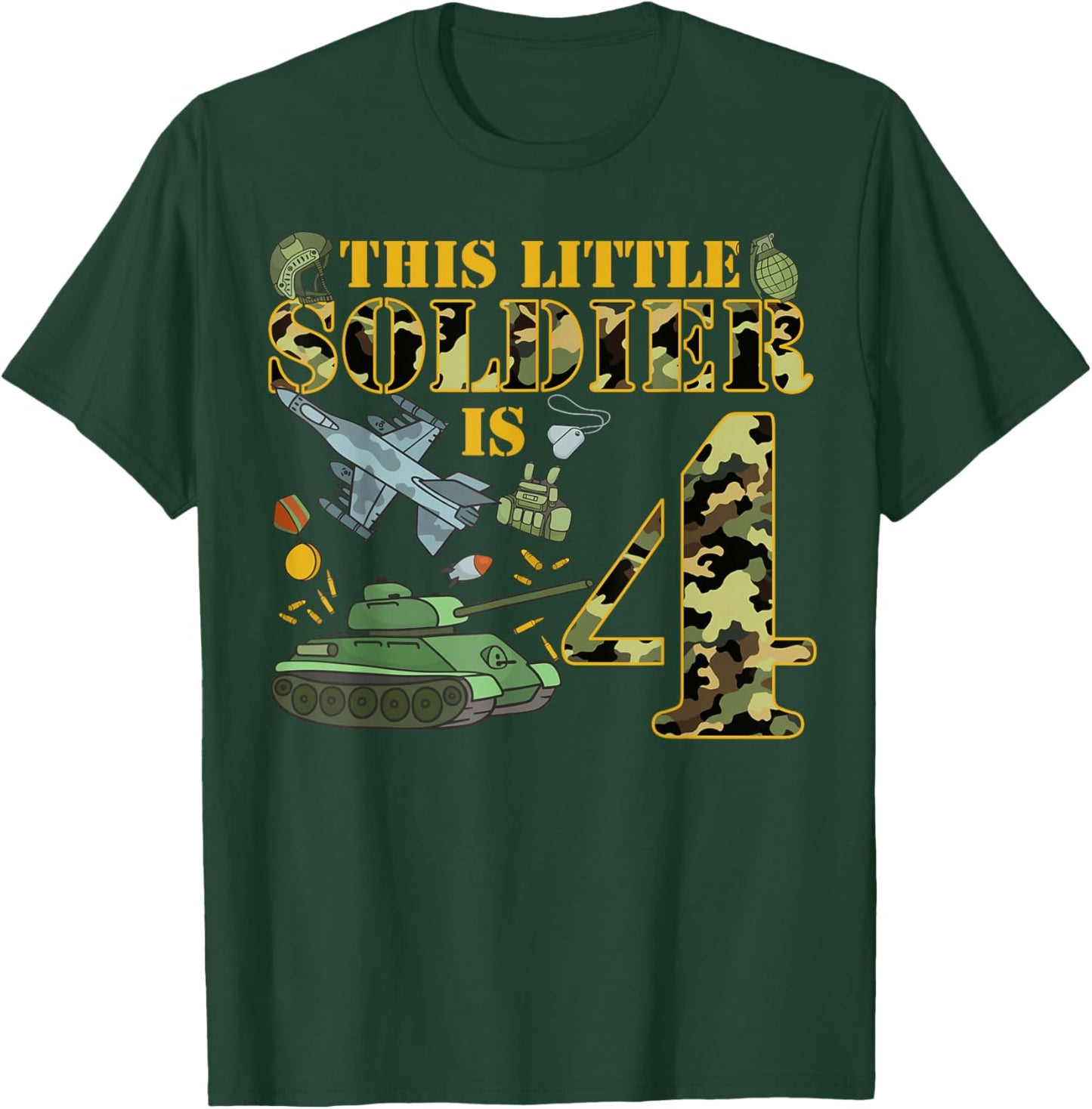 4 Years Old Soldier Birthday Boy 4th Birthday Camo T-Shirt - T-Shirt | Forest