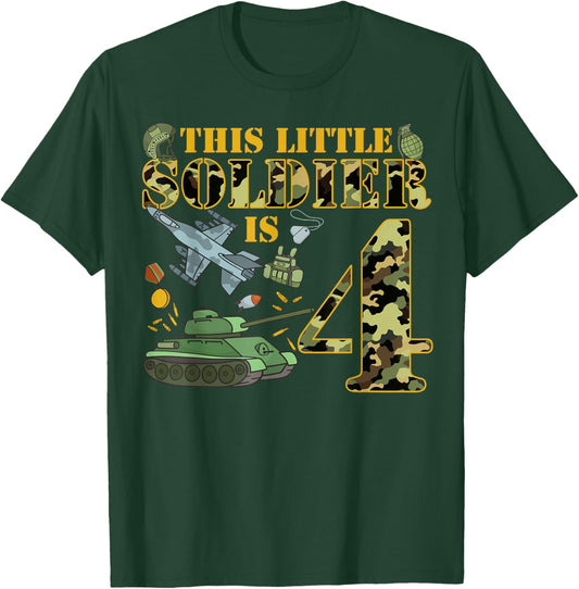 4 Years Old Soldier Birthday Boy 4th Birthday Camo T-Shirt - T-Shirt | Forest