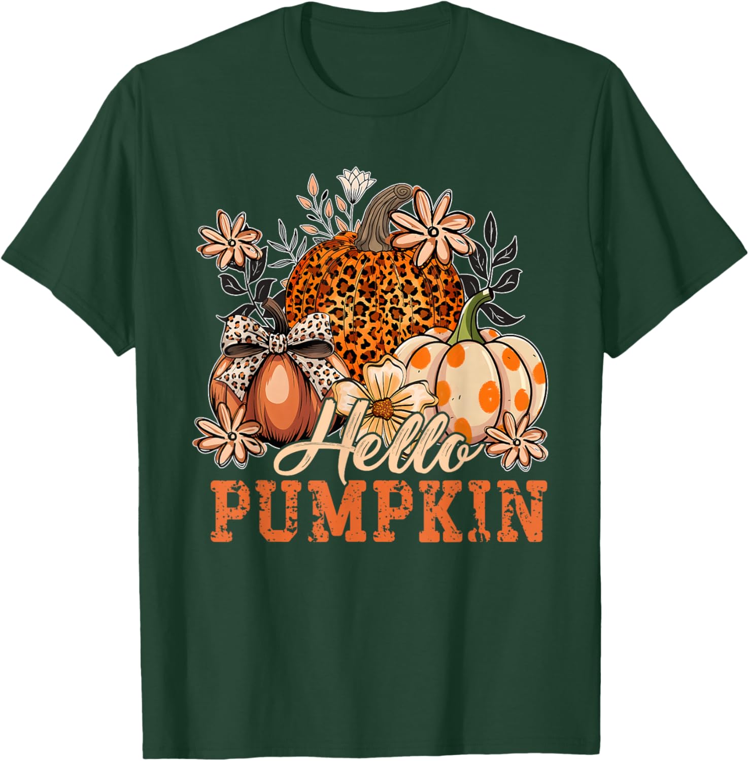 Hello Pumpkin Leopard Print for Fall Thanksgiving Kid T-Shirt - T-Shirt | Forest