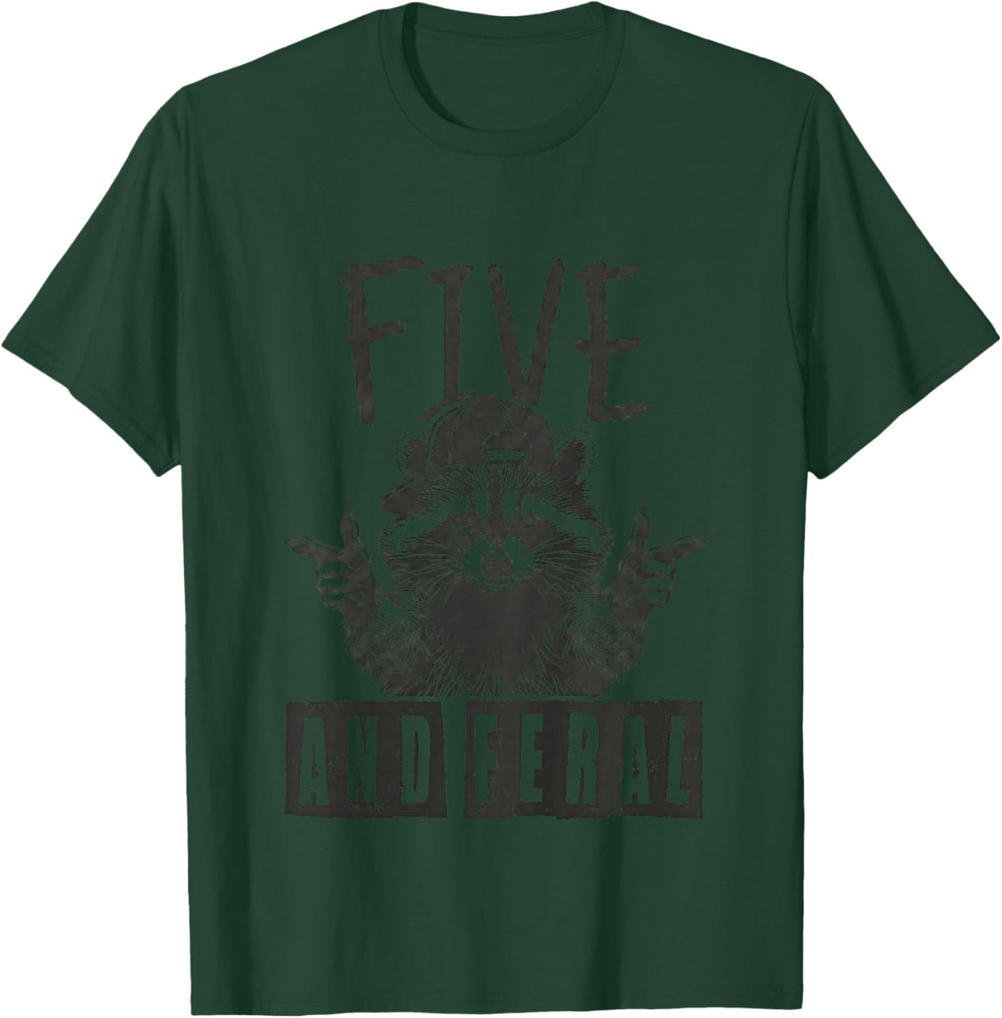 Kids Feral and Five Raccoon 5th Birthday Girls Boys Kids T-Shirt - T-Shirt | Forest