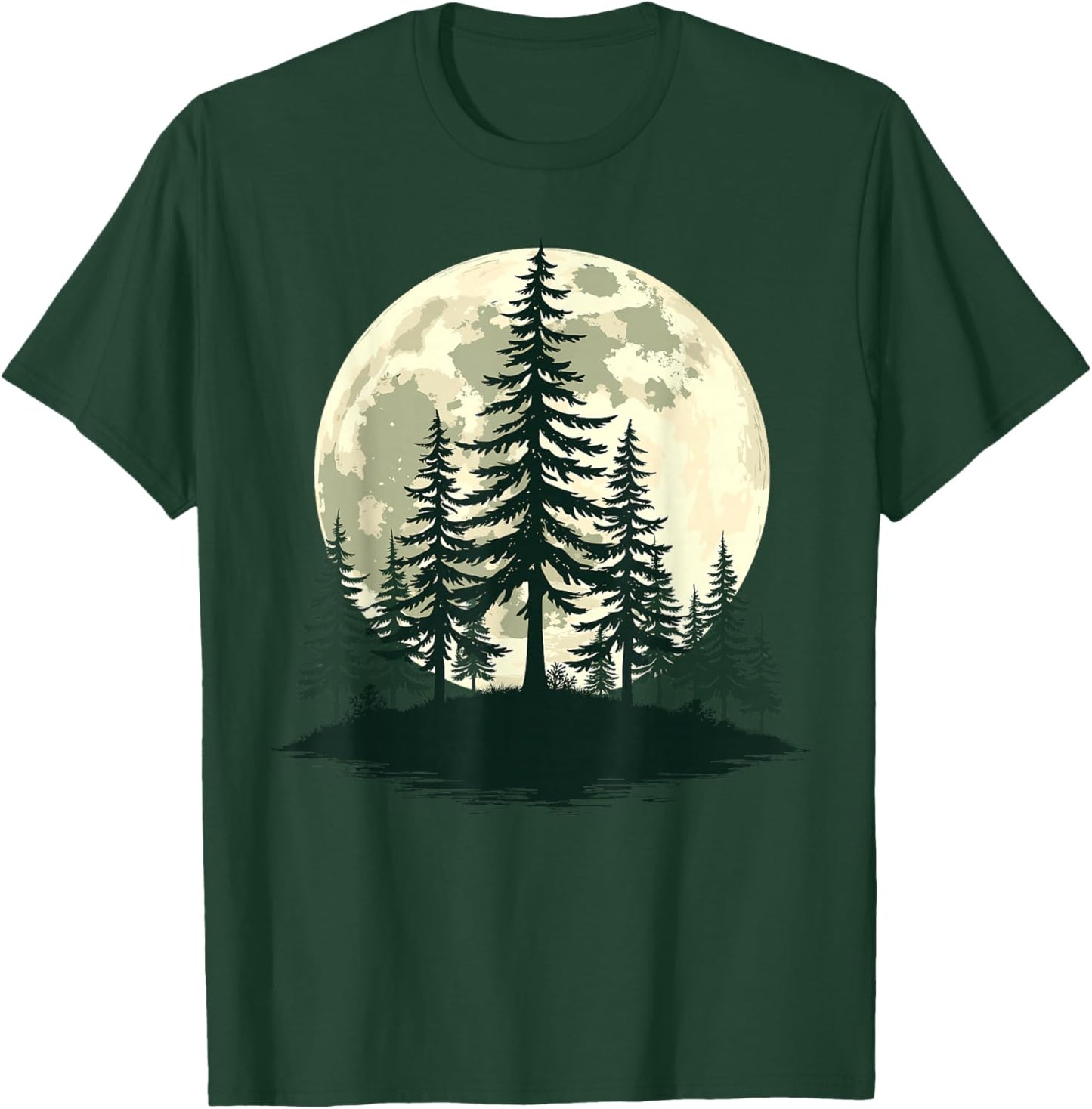 Retro Full Moon Nature Forest Trees Outdoor T-Shirt - T-Shirt | Forest