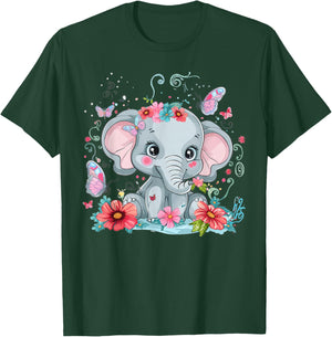 Cute Elephant with Flowers I Kids Elephant T-Shirt - T-Shirt | Forest