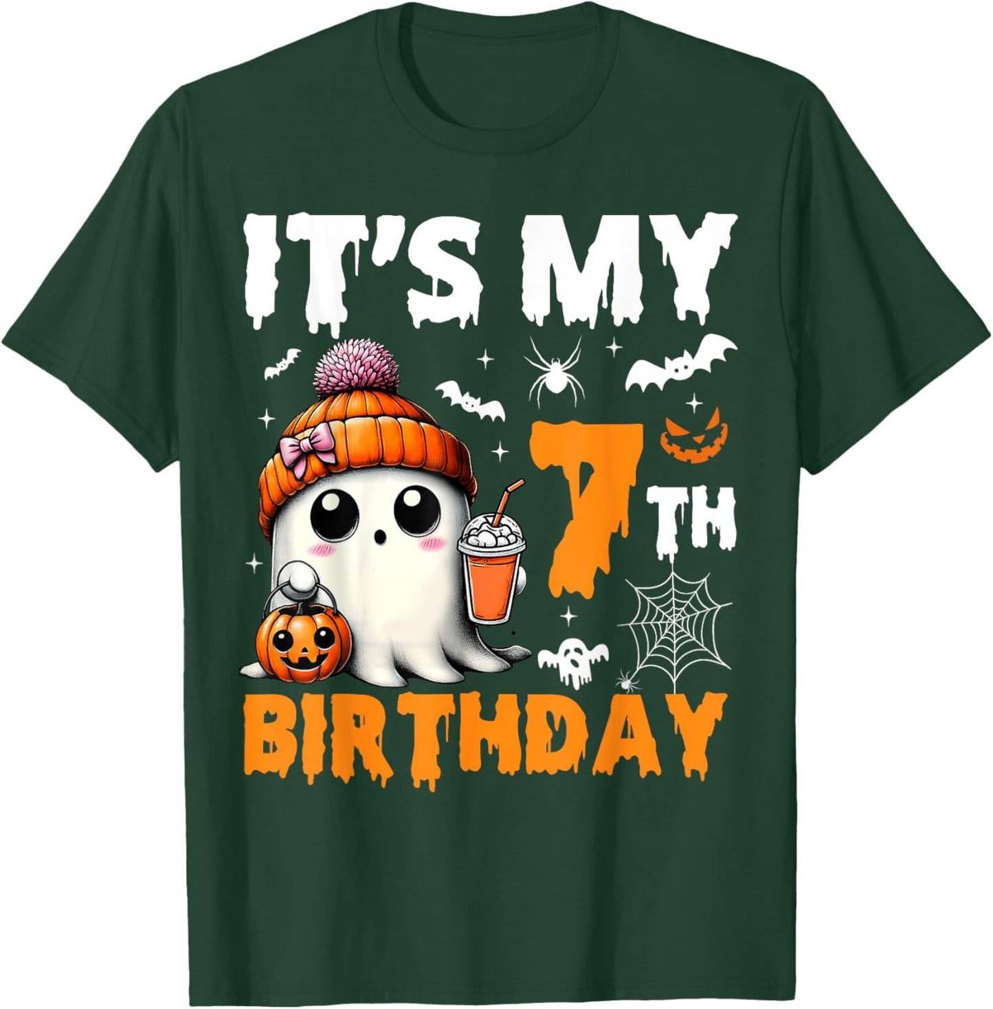 It's My 7th Birthday 7 Years Old Ghost Pumpkin Halloween T-Shirt - T-Shirt | Forest