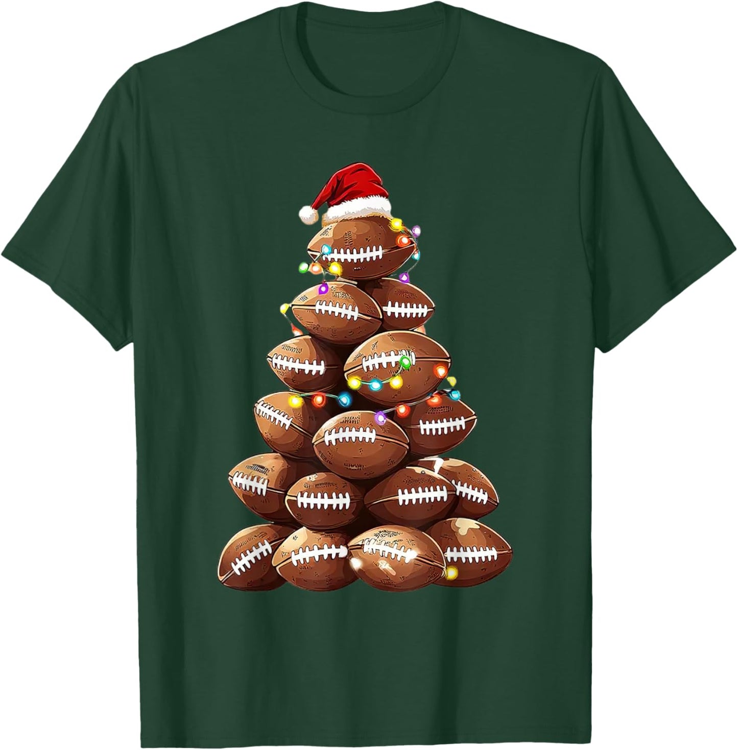 American Football Christmas Tree Xmas Pajamas Player T-Shirt - T-Shirt | Forest