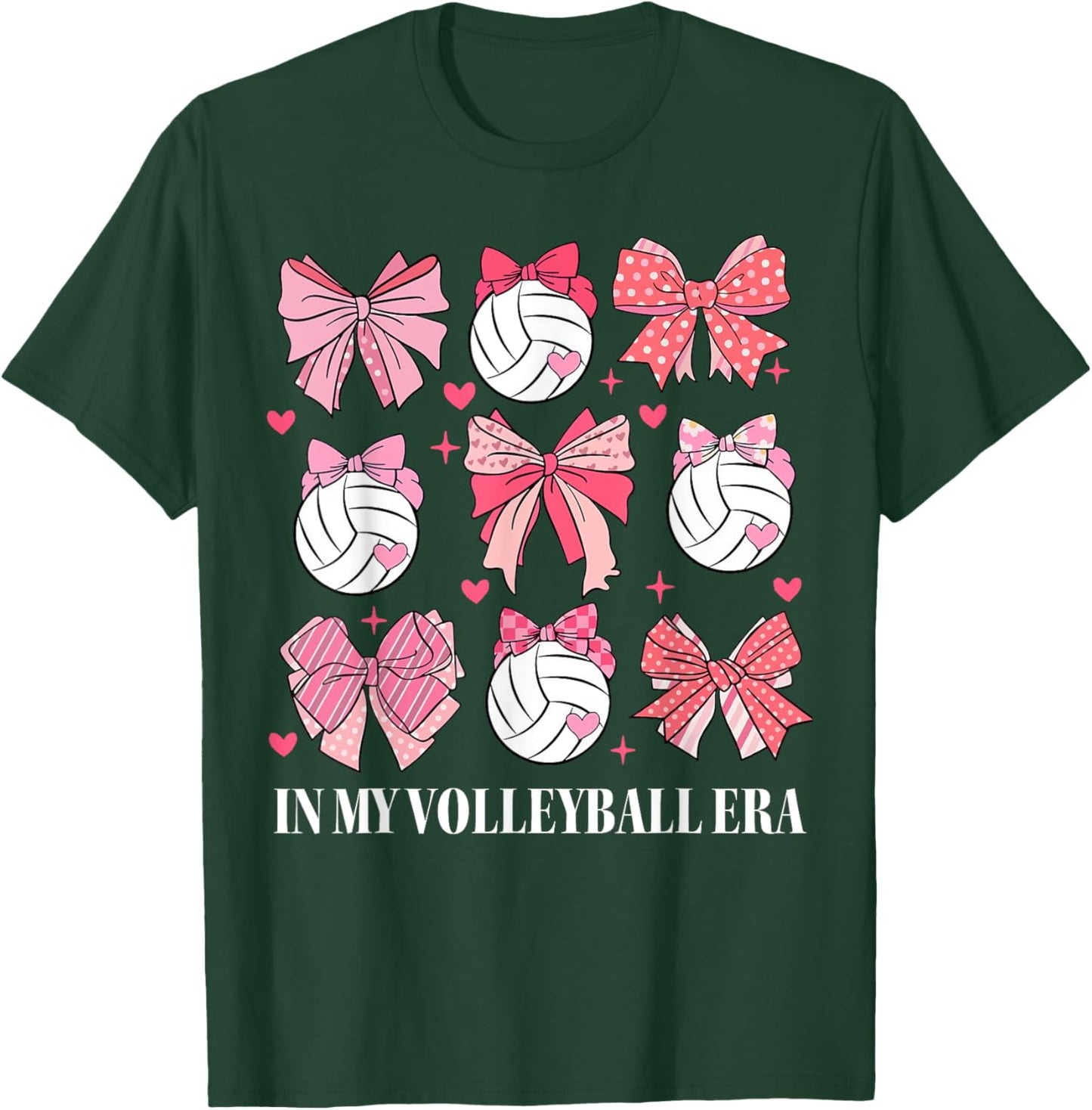 In My Volleyball Era Coquette Bow Volleyball Mom Women's Black Classic Fit Volleyball T-Shirt - T-Shirt | Forest