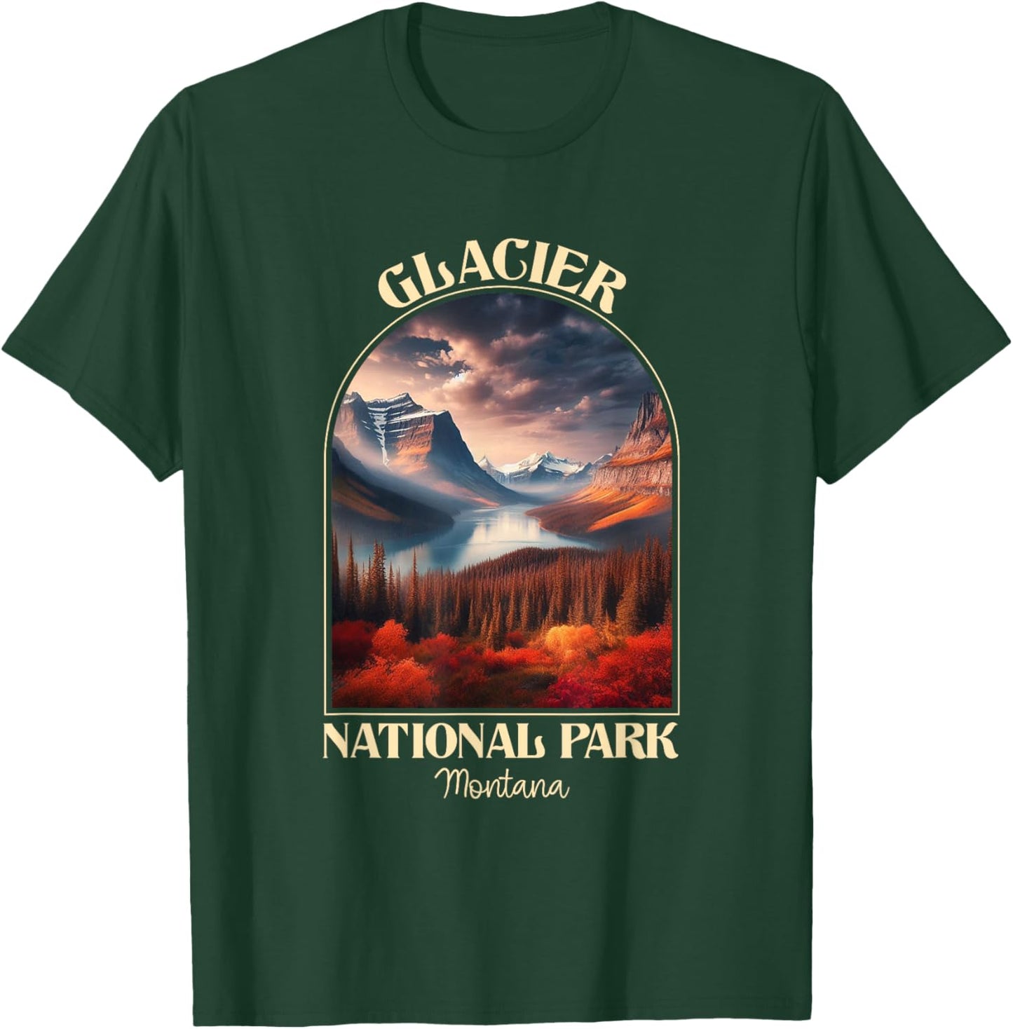 Vintage Glacier National Park Autumn Season Camping Hiking T-Shirt - T-Shirt | Forest