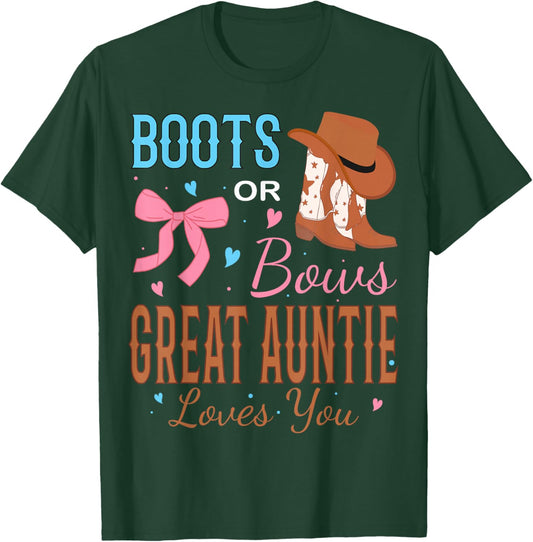 Boots Or Bows Great Auntie Loves You Gender Reveal Party T-Shirt - T-Shirt | Forest