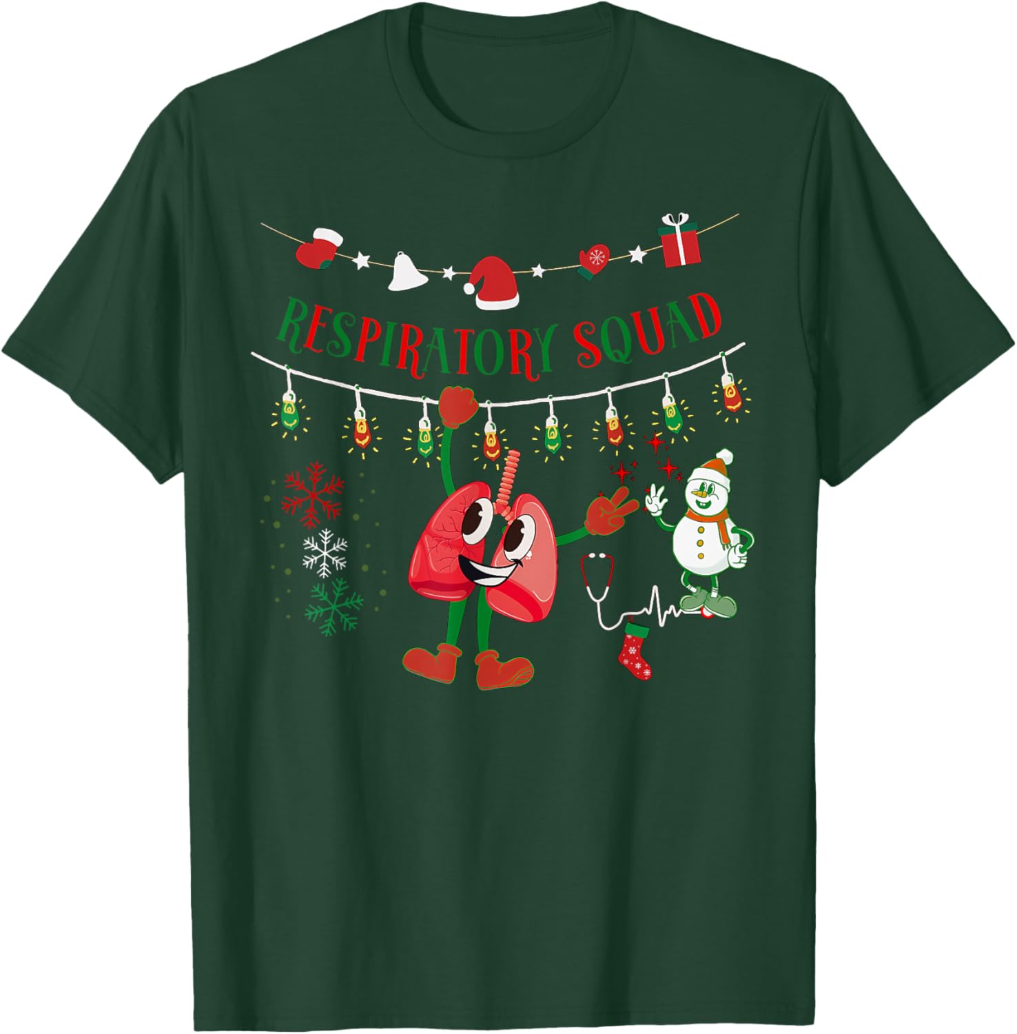 Respiratory Squad Nurse Xmas Light Lung Hanging Pulmonary T-Shirt - T-Shirt | Forest