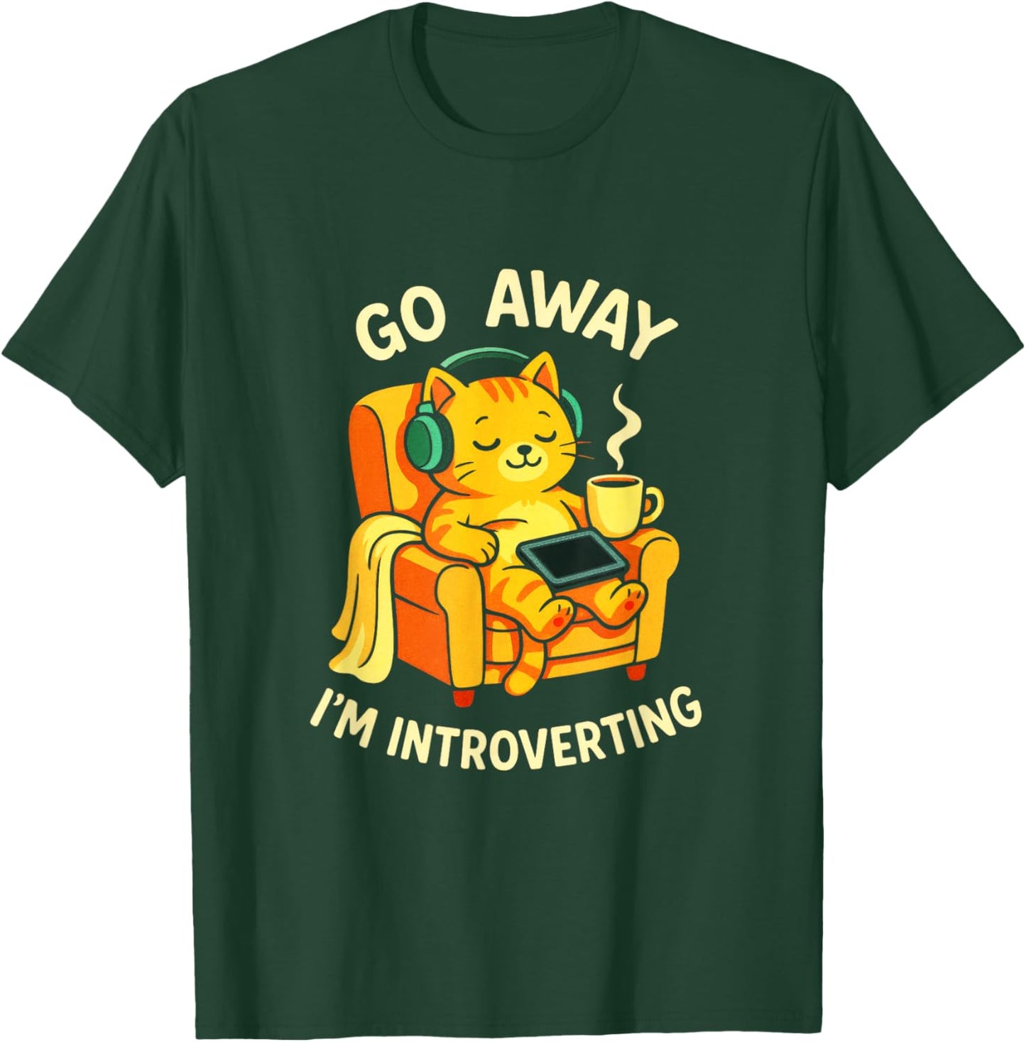 Go Away I'm Introverting - Cat Coffee Headphones T-Shirt - T-Shirt | Forest