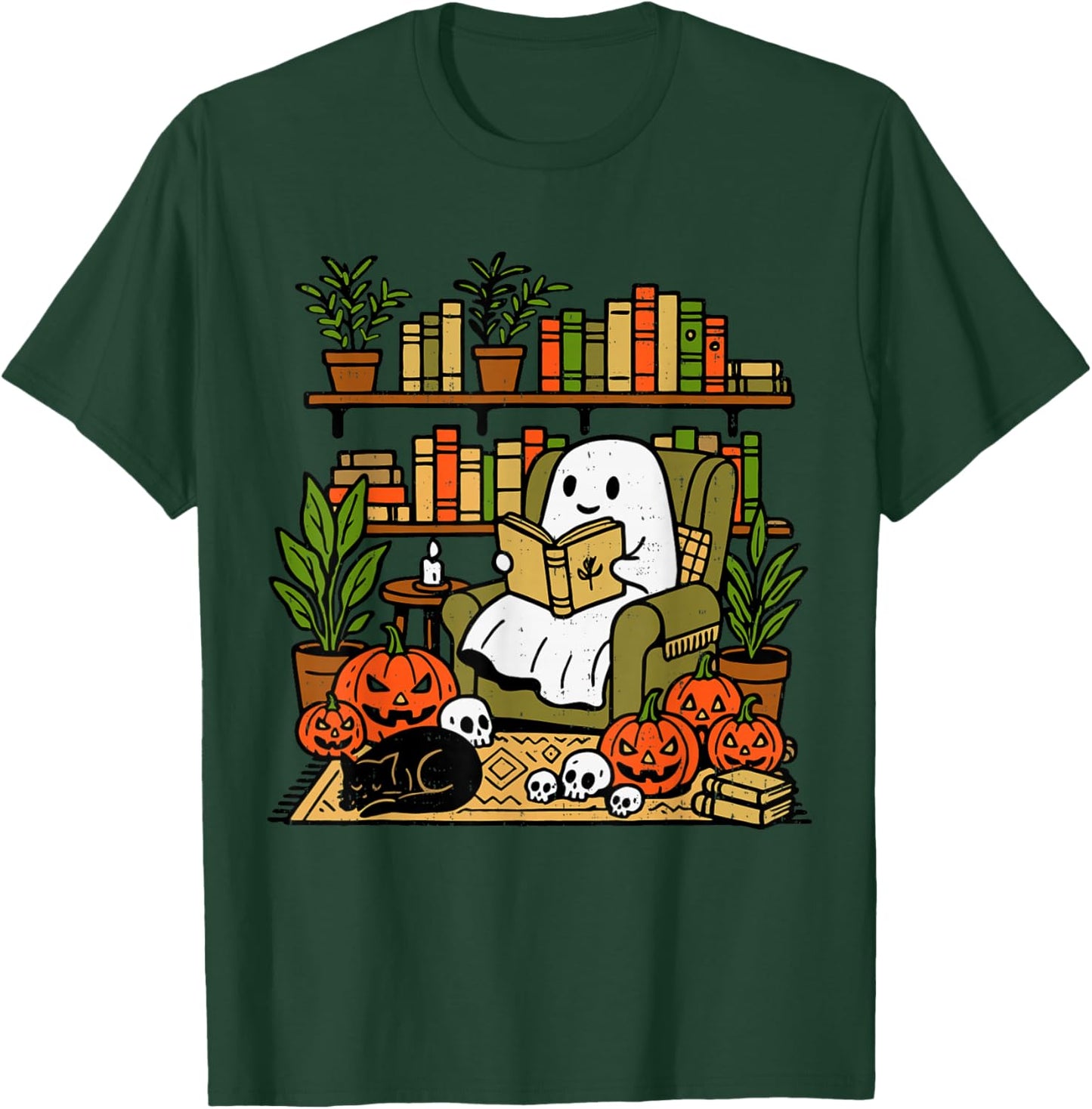 Ghost Library Reading Books Halloween Librarian Teacher T-Shirt - T-Shirt | Forest