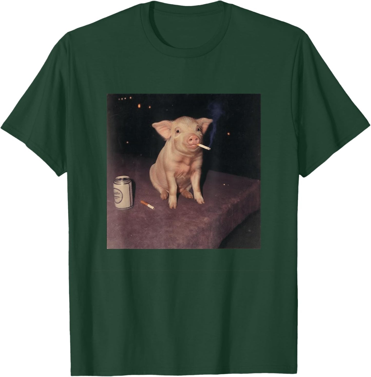 Funny Smoking Pig Cigarette Beer Gen Z Retro Cursed Meme T-Shirt - T-Shirt | Forest