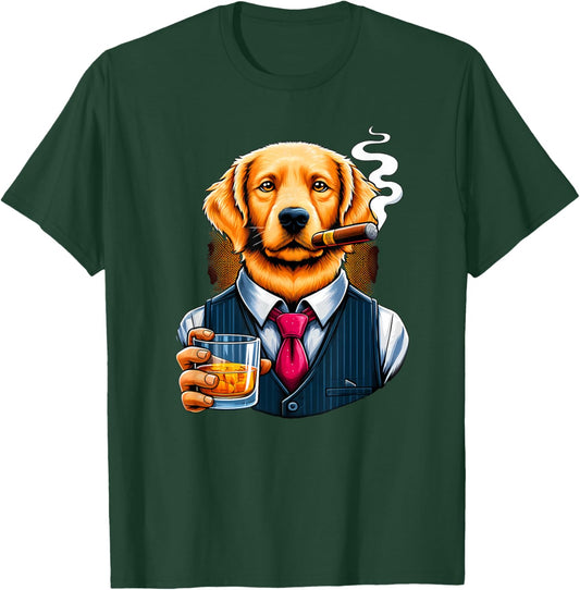 Golden Retriever dog Cigar And Whiskey T-Shirt - T-Shirt | Forest