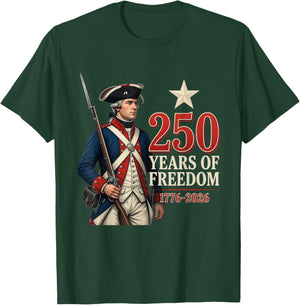 American Colonial Soldier 250 Years of Freedom 1776-2026 T-Shirt - T-Shirt | Forest