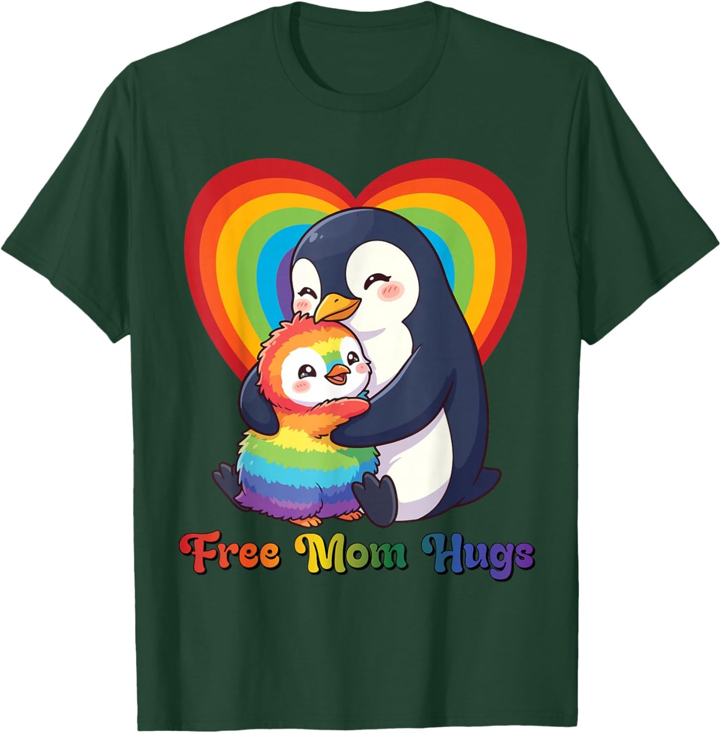 Free Penguin Mom Hugs Pride Heart LGBTQ Inclusion Support T-Shirt - T-Shirt | Forest