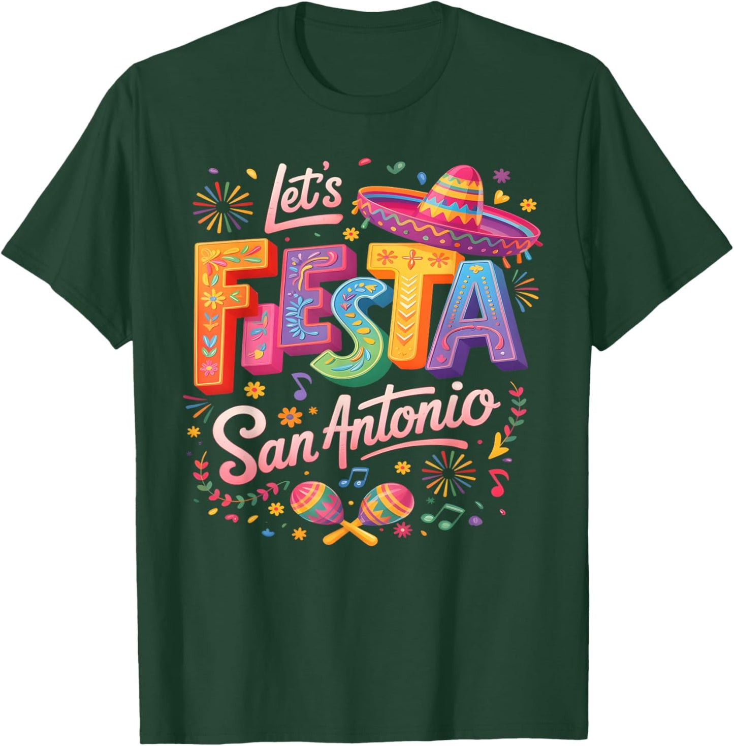 Lets Fiesta San Antonio Retro Fiesta Cinco De Mayo Mexican T-Shirt - T-Shirt | Forest