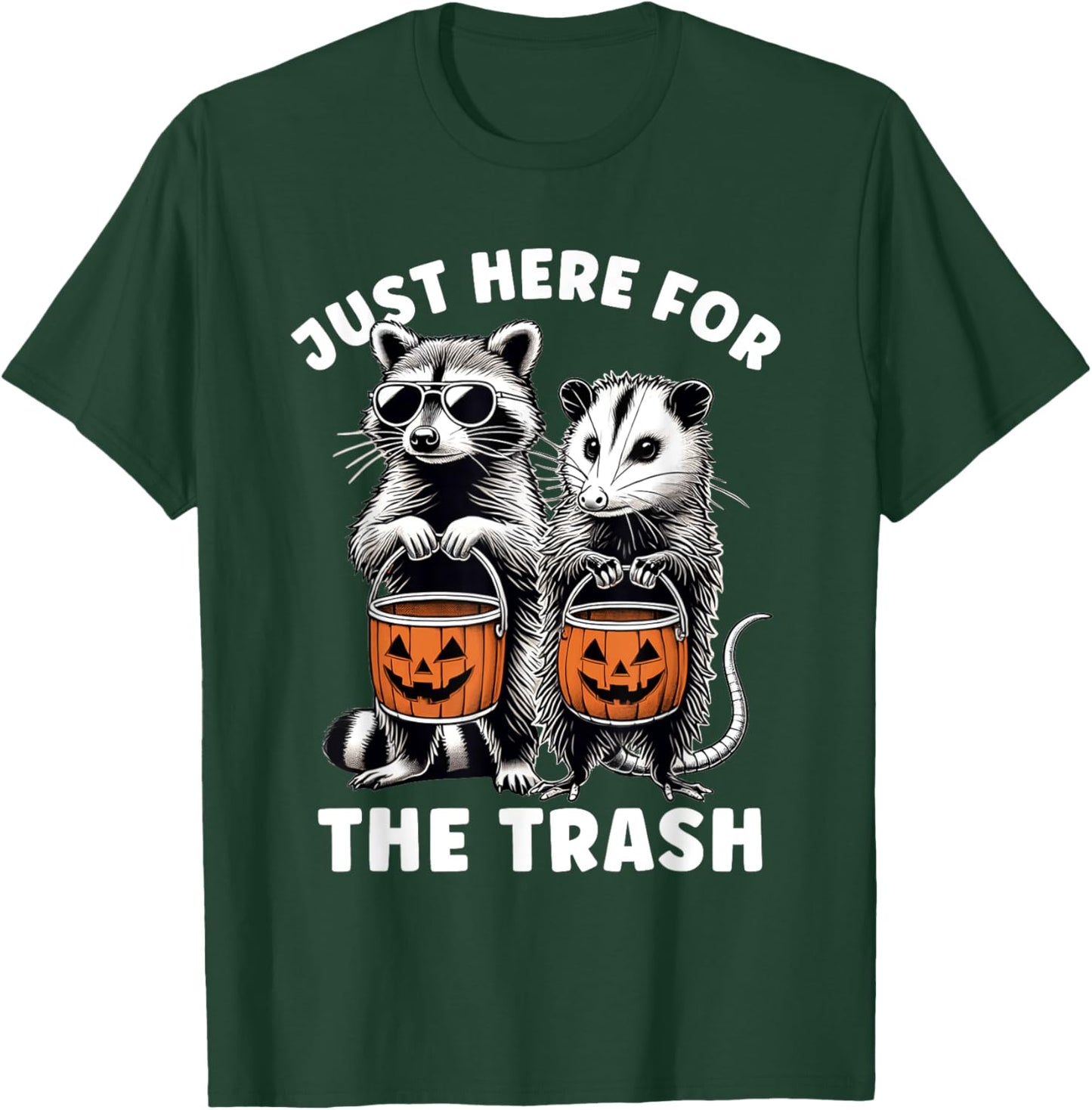 Halloween Raccoon Possum Just Here For The Trash Raccoon T-Shirt - T-Shirt | Forest
