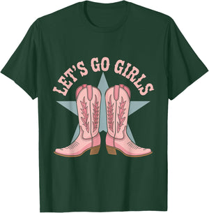Lets Go Girls Coquette Western Country Graphic Cowgirl T-Shirt - T-Shirt | Forest