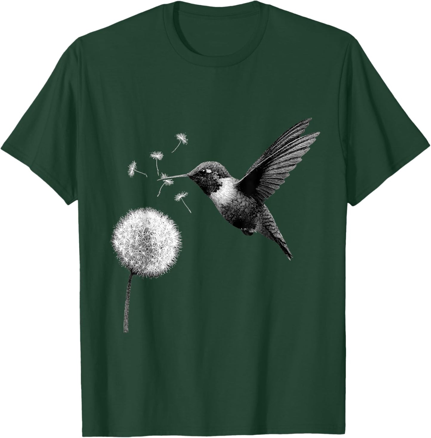 Hummingbird Dandelion Portrait Artwork Tropical Animal Art T-Shirt - T-Shirt | Forest