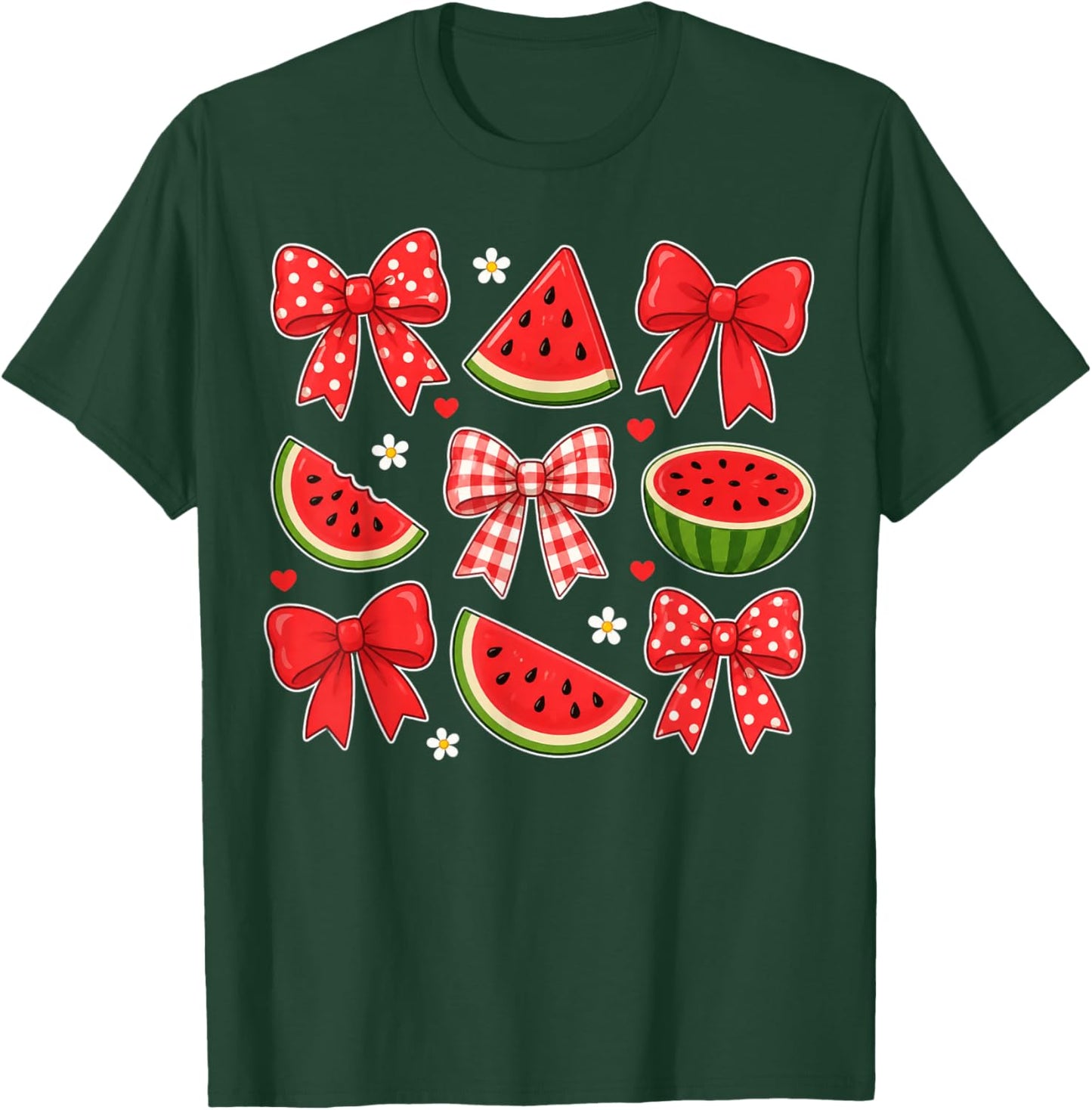 Summer Coquette Bow Watermelon Summer Vacation Women Girls T-Shirt - T-Shirt | Forest