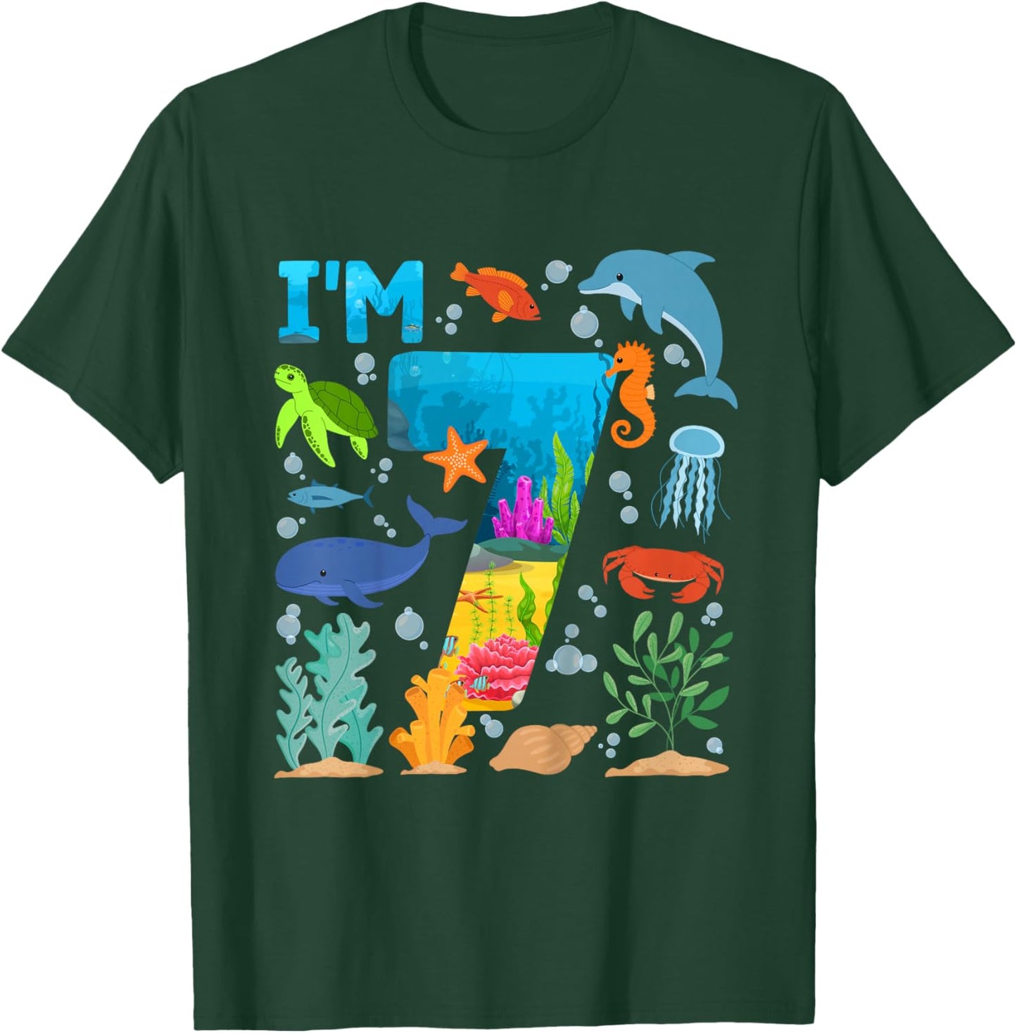 7th Ocean Birthday Party Seven Year Old Sea Animals T-Shirt - T-Shirt | Forest