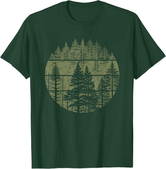 Retro Forest Trees Outdoors Nature Women Men Vintage Graphic T-Shirt - T-Shirt | Forest