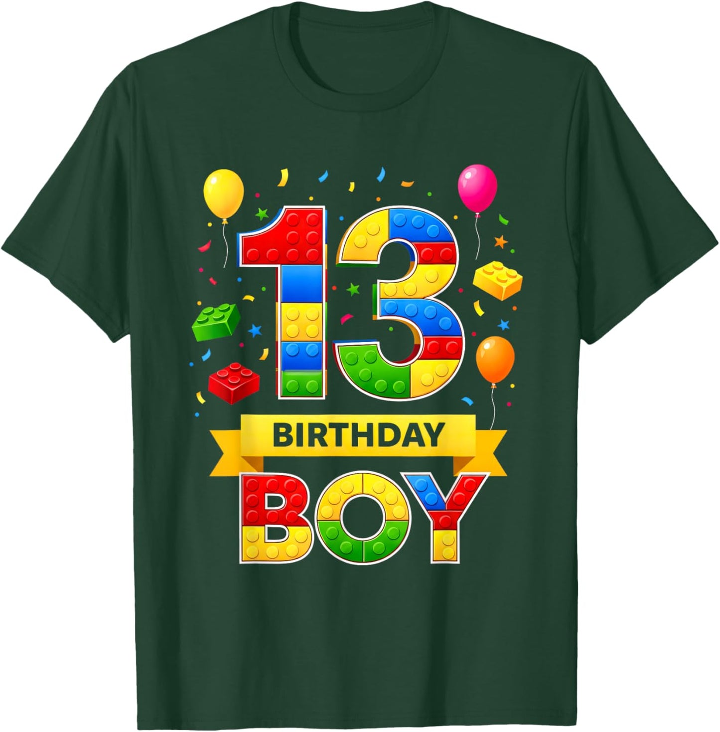 13Year Old Building Blocks Kids It's My 13th Birthday Boy T-Shirt - T-Shirt | Forest