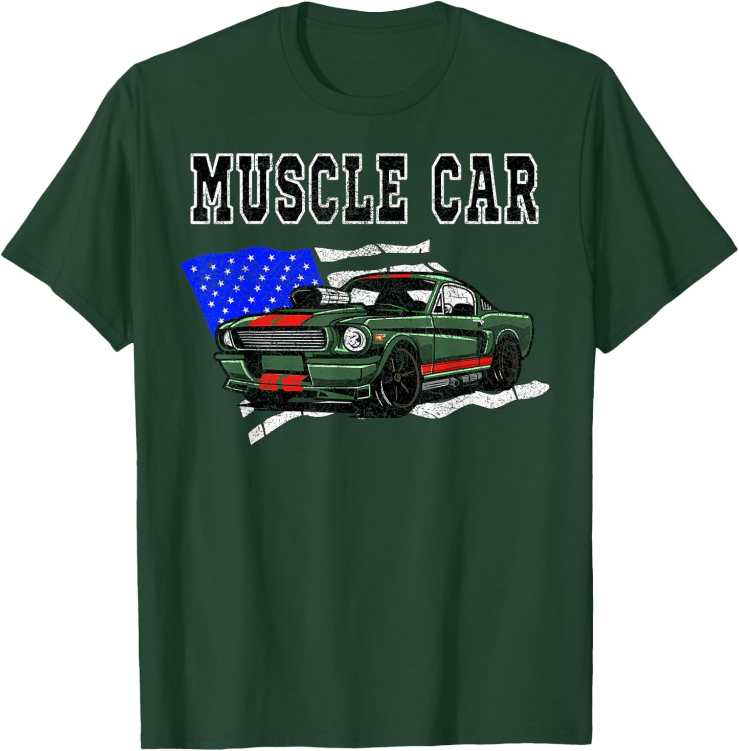 Vintage American Muscle Car Classic Car American Flag T-Shirt - T-Shirt | Forest
