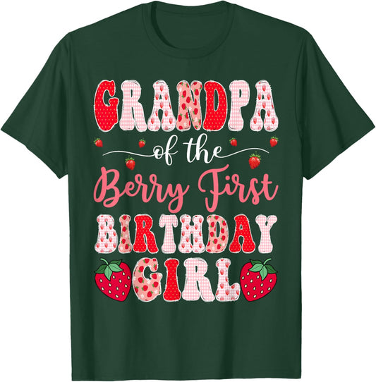 Grandpa Of The Berry First Birthday Girl Strawberry Groovy T-Shirt - T-Shirt | Forest