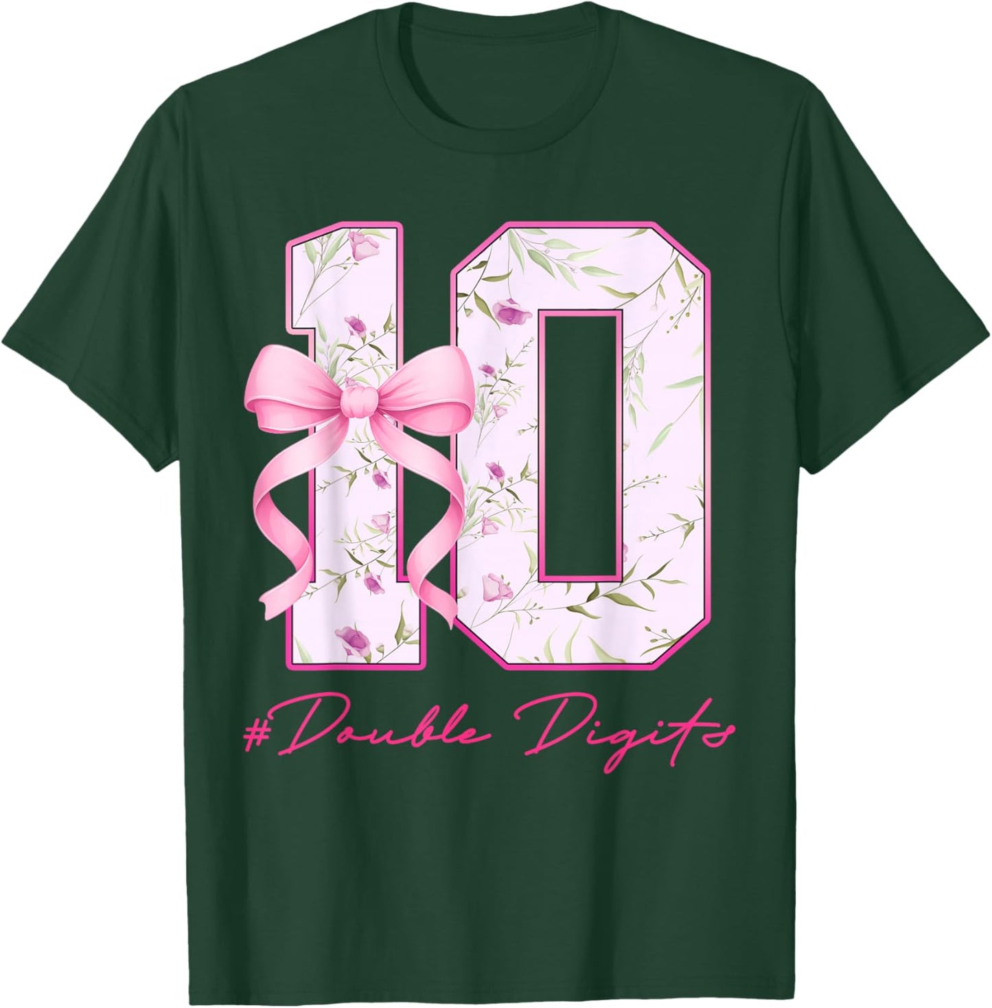 10th Birthday Girl Pink Coquette Bow 10 Year Old Aesthetic T-Shirt - T-Shirt | Forest