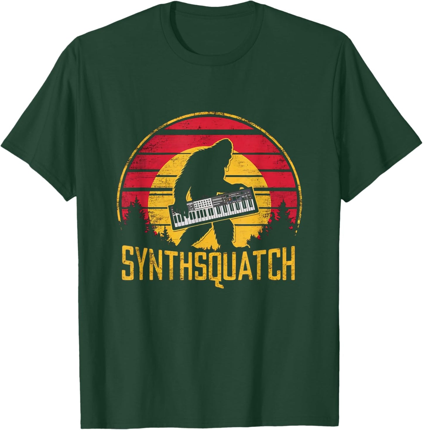 Retro Synthsquatch Music Synthesizer Lover Sunset Vintage T-Shirt - T-Shirt | Forest