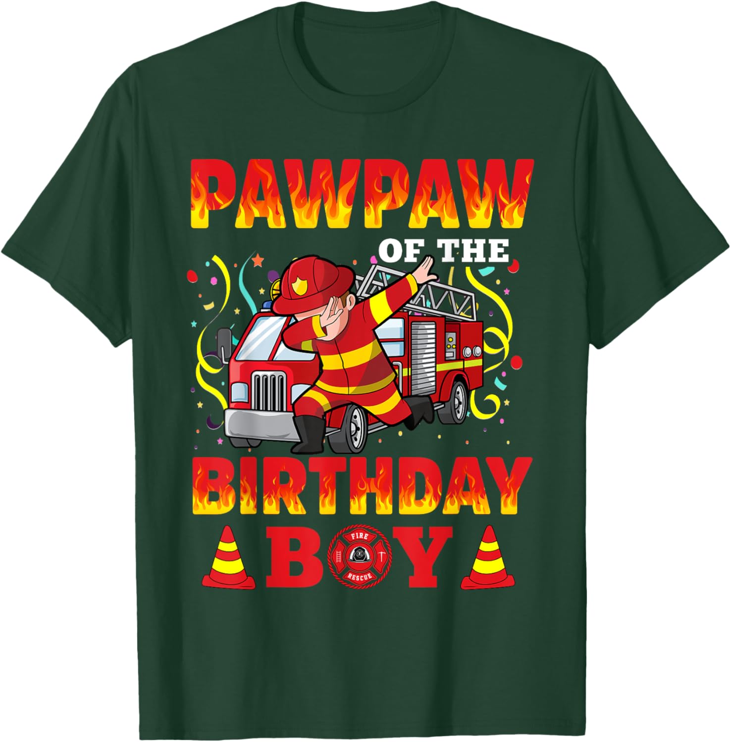 Pawpaw Of The Birthday Boy Fire Truck Firefighter Boys T-Shirt - T-Shirt | Forest