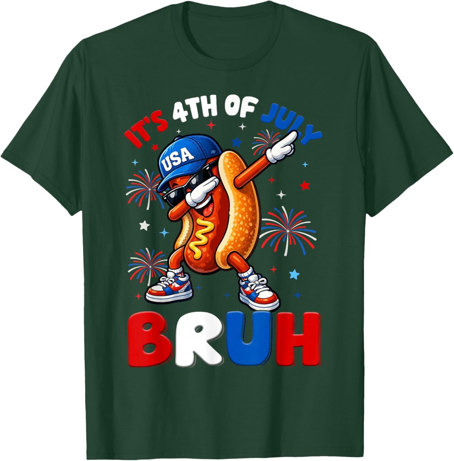 Bruh 4th of July Shirts Boys Kids Funny Hotdog Dab USA Flag T-Shirt - T-Shirt | Forest