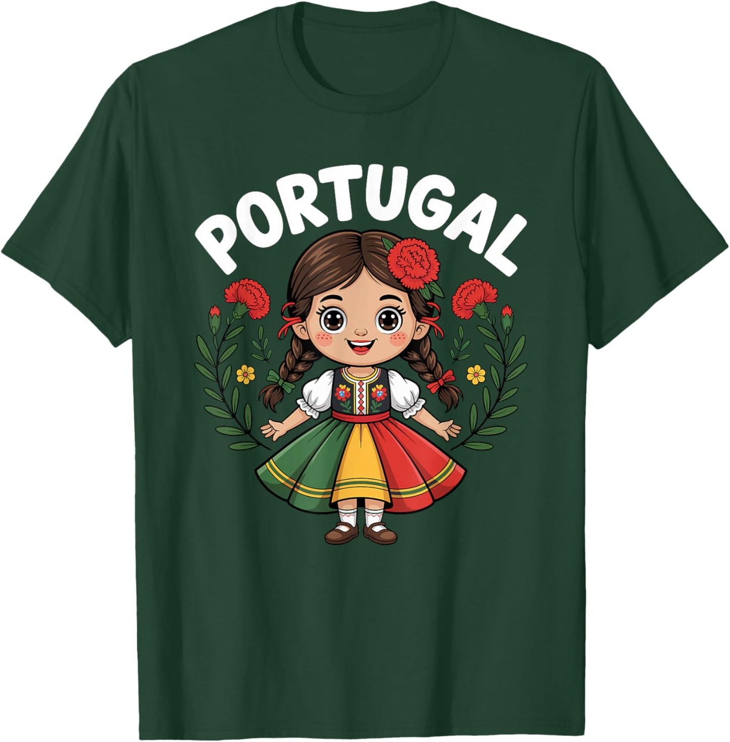 Portugal Fille en Robe Folklorique Traditionnelle avec œillets Enfants T-Shirt - T-Shirt | Forest
