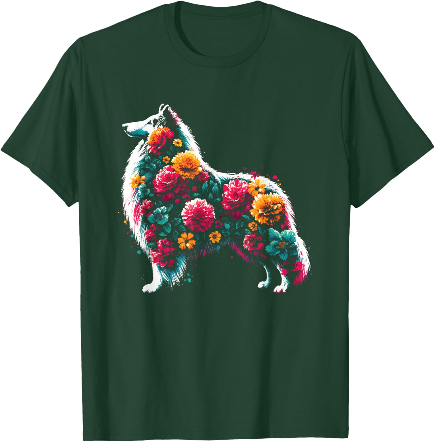 Floral Rough Collie - Vintage Flowers Collie Dog Lover T-Shirt - T-Shirt | Forest