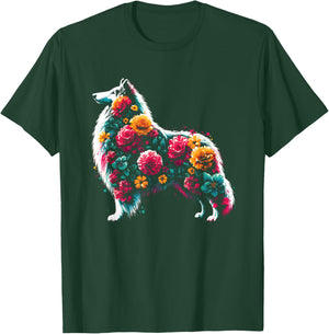 Floral Rough Collie - Vintage Flowers Collie Dog Lover T-Shirt - T-Shirt | Forest