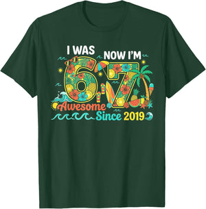I was 6 Now I'm 7 Summer 7th Birthday Tropical Party Hawaii T-Shirt - T-Shirt | Forest