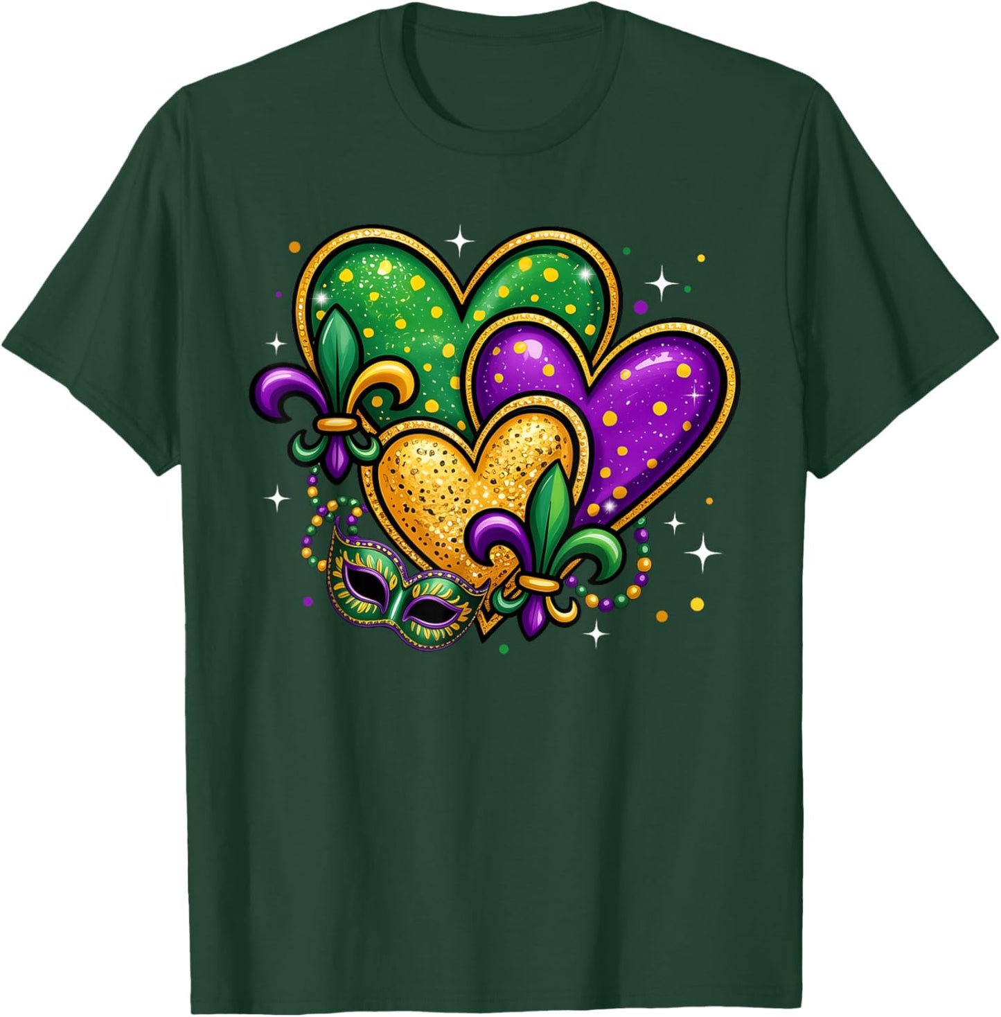 Mardi Gras Cute Hearts Fleur De Lis Girls Women Kids T-Shirt - T-Shirt | Forest