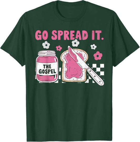 Go Spread It The Gospel Retro Funny Jar Floral Christian T-Shirt - T-Shirt | Forest