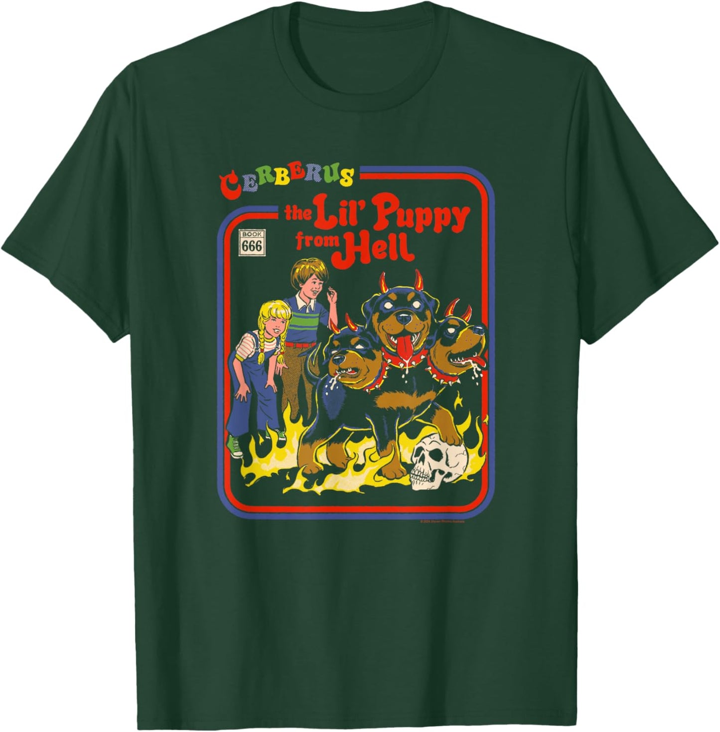 Steven Rhodes Cerberus Lil Puppy from Hell Retro Dark Humor T-Shirt - T-Shirt | Forest