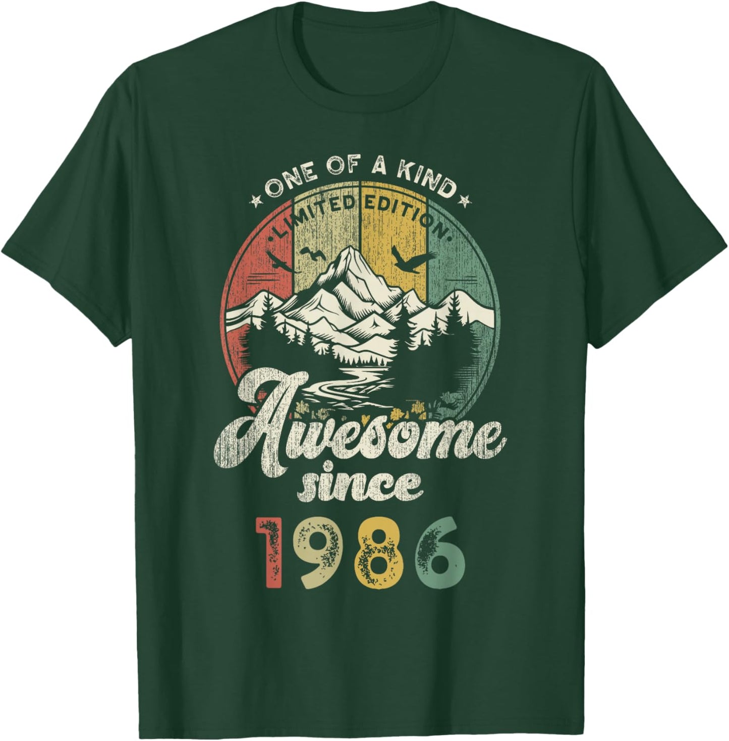 39th Birthday Mountains Retro Awesome Since 1986 T-Shirt - T-Shirt | Forest
