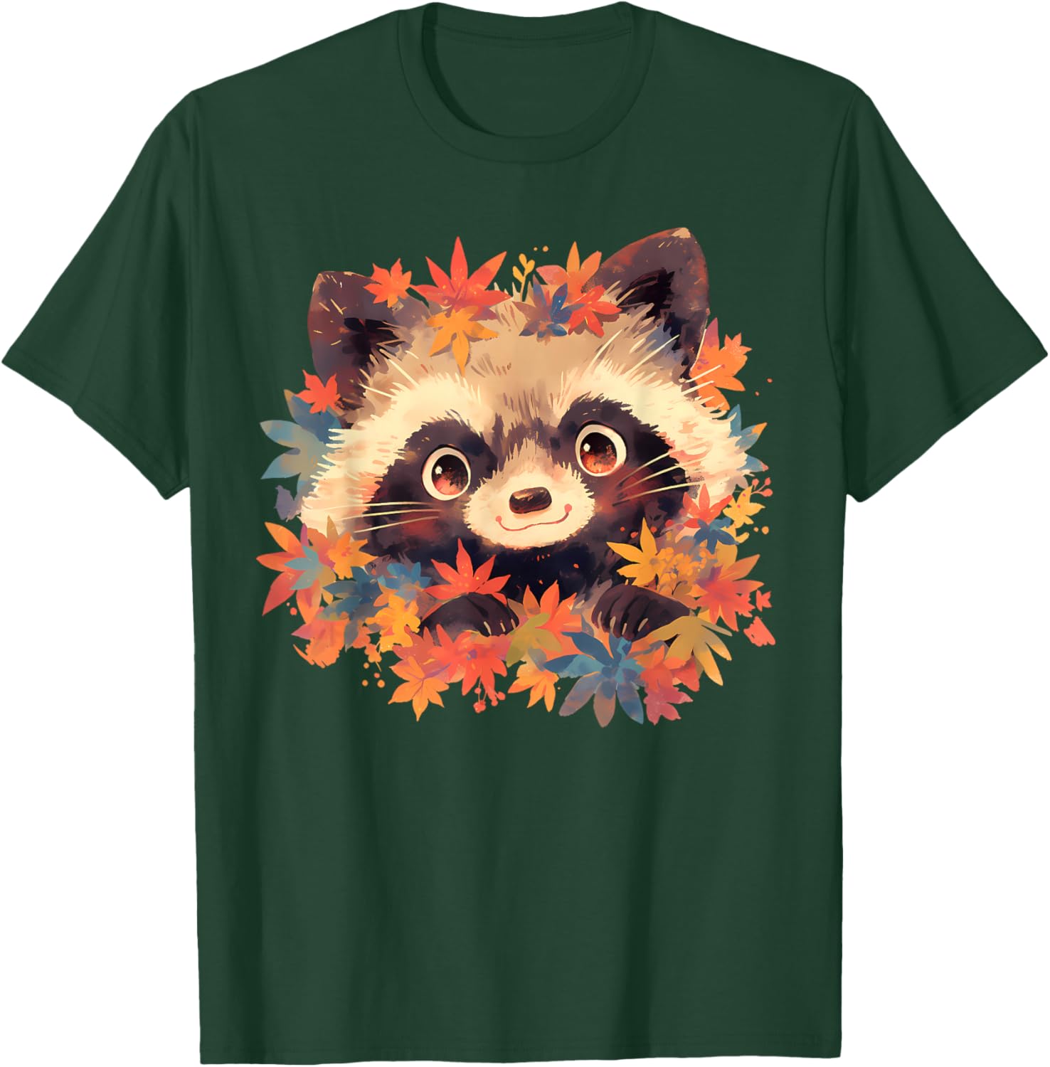 Tanuki & Japanese Maple - Cute Wildlife & Zoo Animals T-Shirt - T-Shirt | Forest