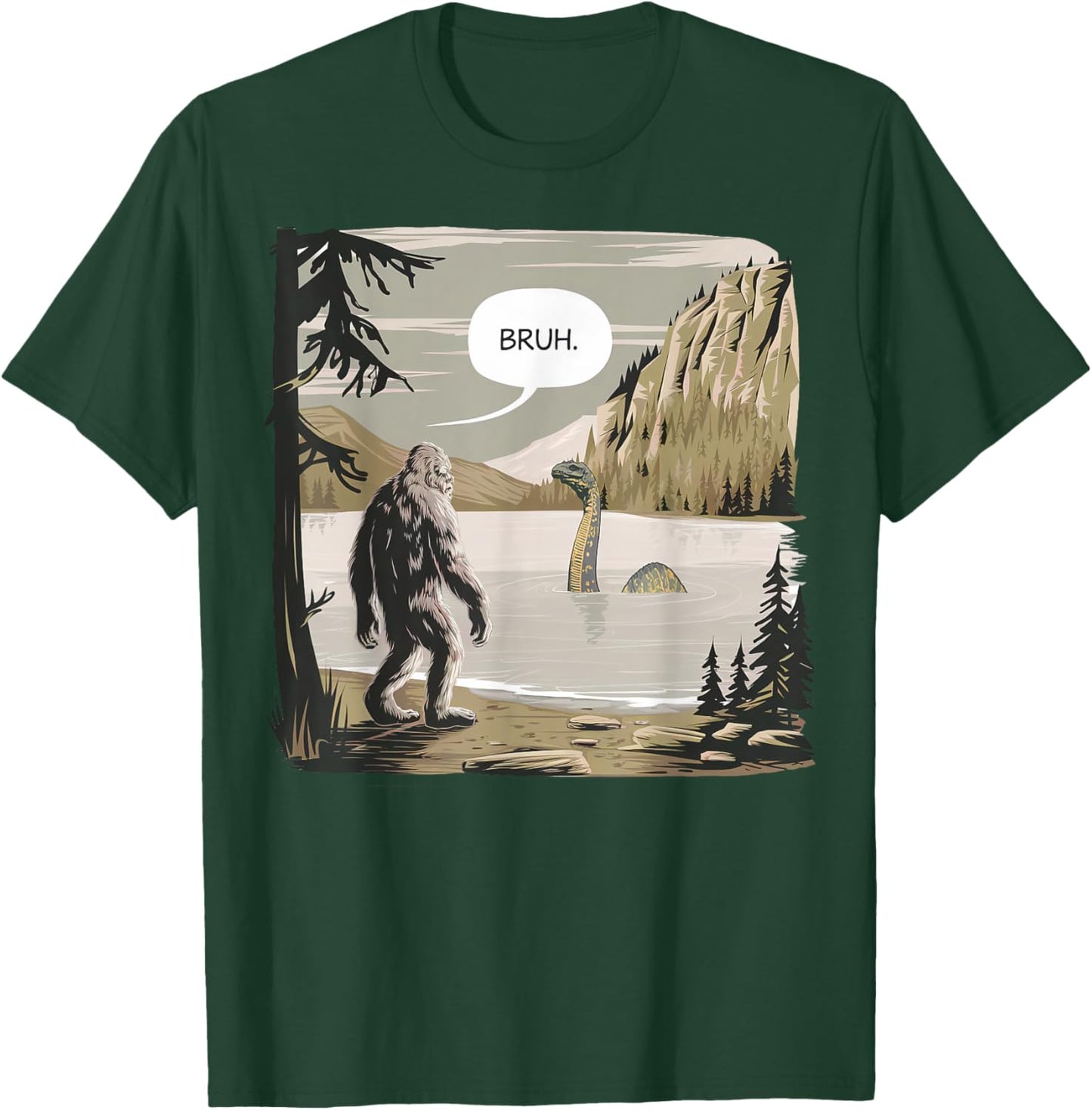 Bigfoot Loch Ness Monster Apparel Graphic -Adults & Kids Funny Graphic Black Short Sleeve Small T-Shirt - T-Shirt | Forest