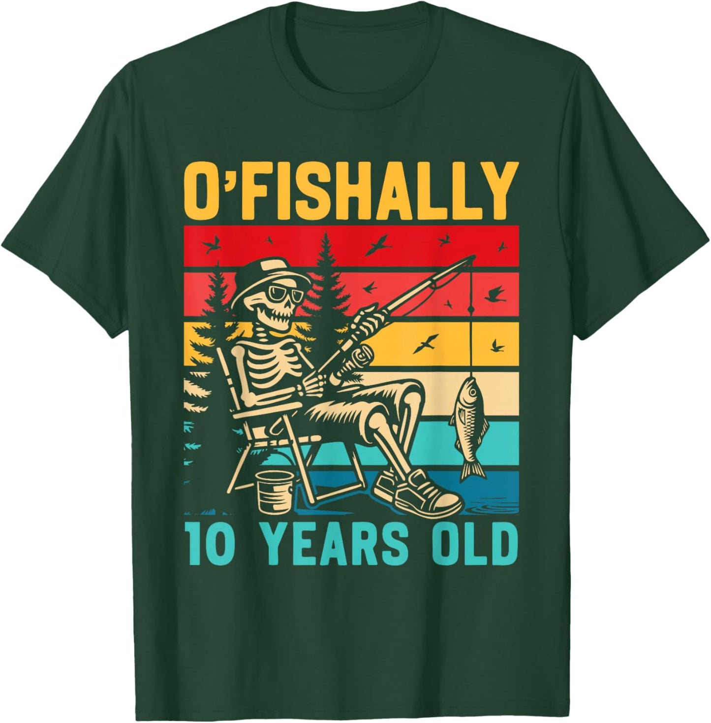Ofishally 10 Years Old Fisherman 10th Birthday Fishing Boys T-Shirt - T-Shirt | Forest
