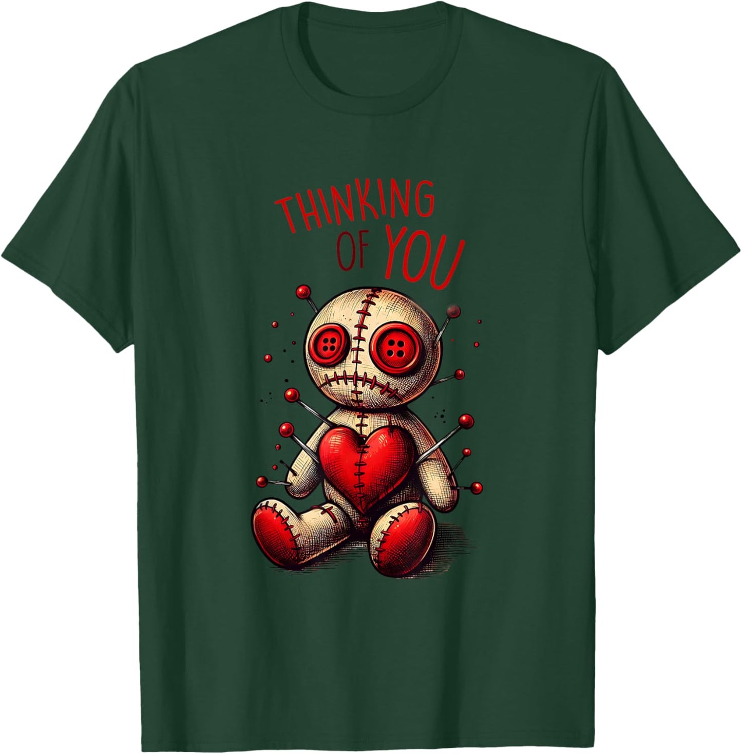 Thinking of You Voodoo Doll - Playful Dark Art Design T-Shirt - T-Shirt | Forest