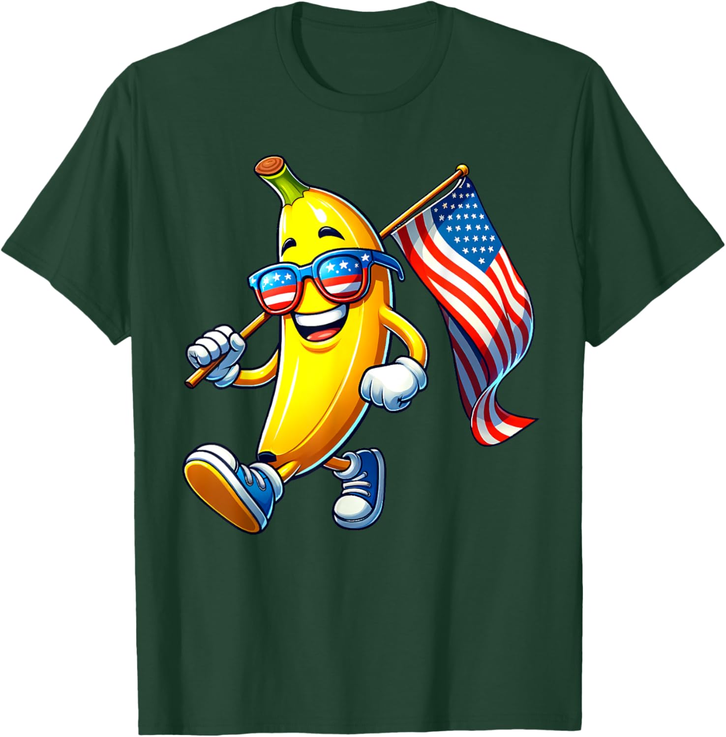 Banana 4th July USA Flag Patriotic America Mom Dad Kids T-Shirt - T-Shirt | Forest