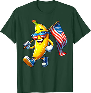 Banana 4th July USA Flag Patriotic America Mom Dad Kids T-Shirt - T-Shirt | Forest