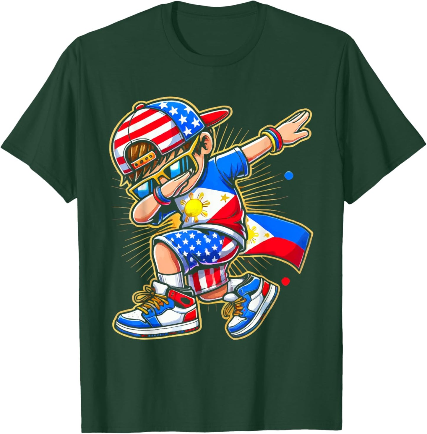 Half Filipino Half American USA Flag Philippines America T-Shirt - T-Shirt | Forest